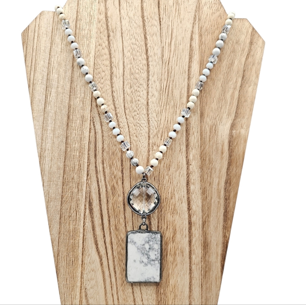 Long Glass & Marble Stone Necklace